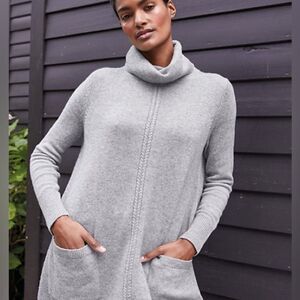 The White Company Grey Funnel-Neck Cable-Trim Sweater Wool Cashmere Blend